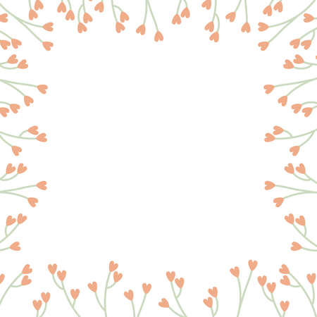 greeting card with floral frame with little cute heart shaped flowers flat vector illustrationのイラスト素材