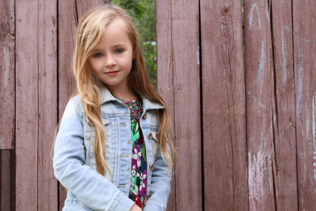 Little girl on wooden fence
