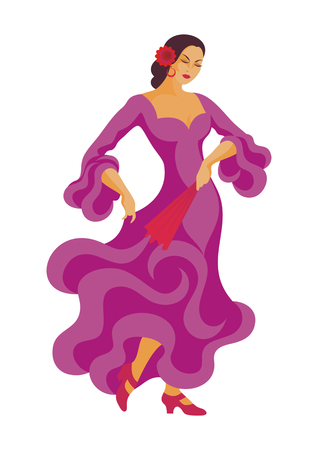 the dancer in a violet dress dances a flamencoのイラスト素材