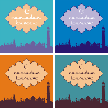 Ramadan greeting set in a retro styleのイラスト素材