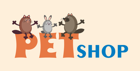 inscription "pet-shop" with images of pets. a design element can be used in the design of business cards, flyers, newslettersのイラスト素材