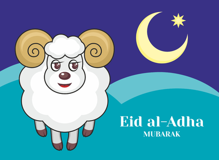 Eid al-Adha greeting card with the image of a sacrificial ram and a half moonのイラスト素材