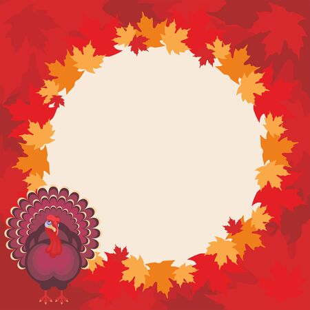 thanksgiving background with the image of a big beautiful Turkey and autumn maple leavesのイラスト素材