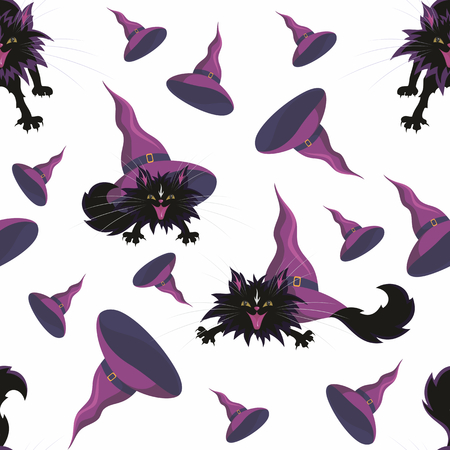 Halloween seamless pattern with the image of the little black catのイラスト素材
