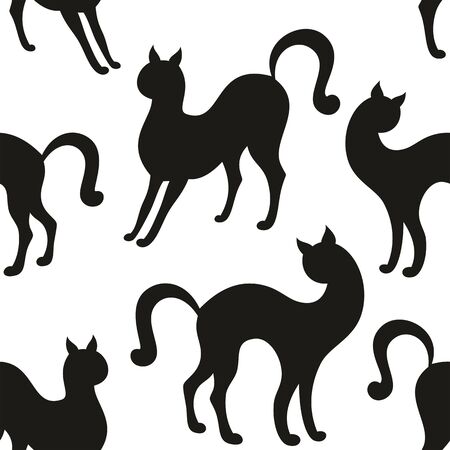 seamless pattern with the image of the silhouettes of graceful catsのイラスト素材