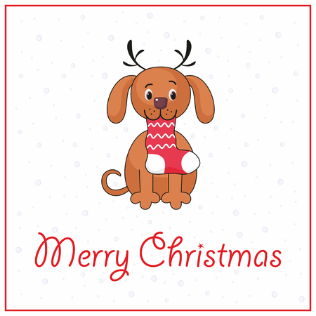 Merry Christmas greeting card with the image of funny dogのイラスト素材