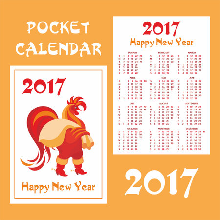 Fiery rooster - a symbol of new 2017 on the Chinese horoscope. Pocket calendar.のイラスト素材
