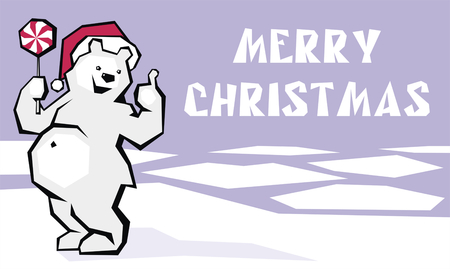 Greeting card merry Christmas with the image of funny polar bearのイラスト素材