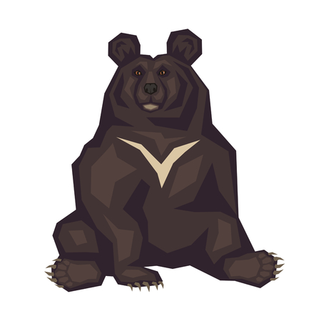Himalayan black bear. Vector image of a predatory animal. Isolated on a white background.のイラスト素材