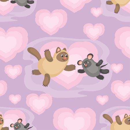 Colorful seamless pattern with an amusing cat and mouse. Fun children's background in cartoon style.のイラスト素材