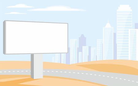 The image of the Billboard on the background of a modern city. Cityscape with tall buildings, skyscrapers.Vector background for design presentations, brochures, web sites and banners.のイラスト素材