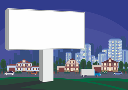 Billboard on the side of the highway. The cottage settlement on the suburb of the big city. Vector backgroundのイラスト素材