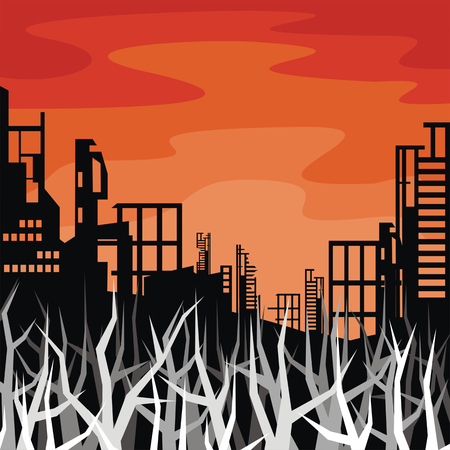 The city which has burned out, destroyed by bombings.のイラスト素材