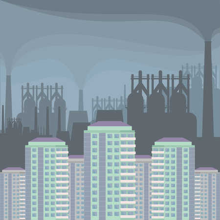 Industrial landscape with the image of a large metallurgical plant. Vector background.のイラスト素材