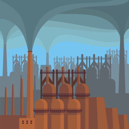 Industrial landscape with the image of a large metallurgical plant. Vector background.のイラスト素材