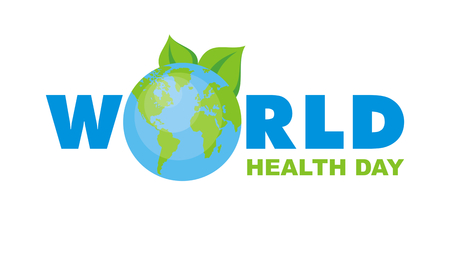 World Health Day concept with the image of the planet Earth and green leaves.のイラスト素材