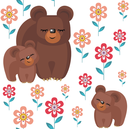 Mother's day seamless pattern. Children's vector background in cartoon style with the image of cute animals and their cubs.のイラスト素材
