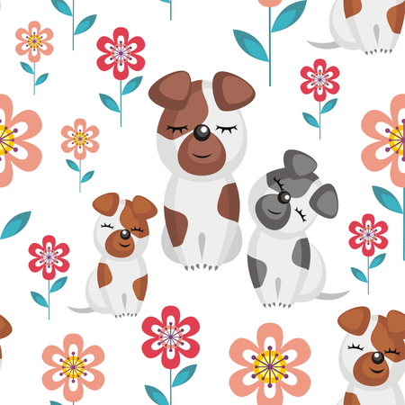 Mother's day seamless pattern. Children's vector background in cartoon style with the image of cute animals and their cubs.のイラスト素材