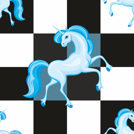 Seamless pattern with the image of a beautiful fantastic unicorn. Colorful vector background.のイラスト素材