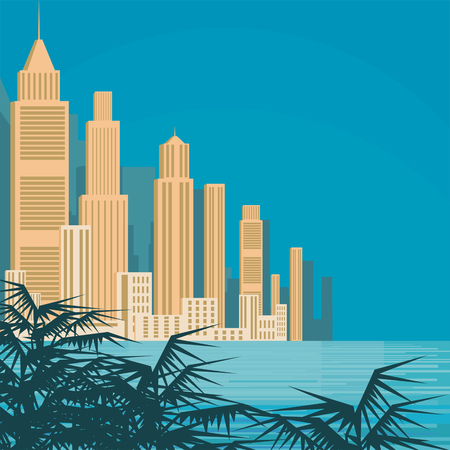 Abstract image of a modern city. Cityscape with skyscrapers. Vector background for design presentations, brochures, web sites and banners.のイラスト素材