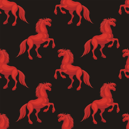 Seamless pattern with a realistic image of beautiful horses. Vector background.のイラスト素材