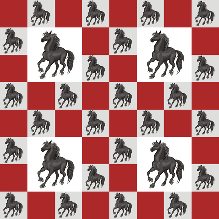 Seamless pattern with a realistic image of beautiful horses. Vector background.のイラスト素材