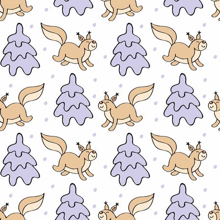 Baby colorful seamless pattern with the image of a cute forest animals. Vector Christmas background.のイラスト素材