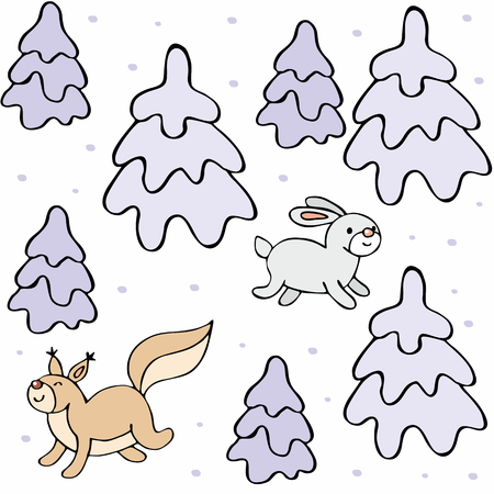 Baby colorful seamless pattern with the image of a cute forest animals. Vector Christmas background.のイラスト素材