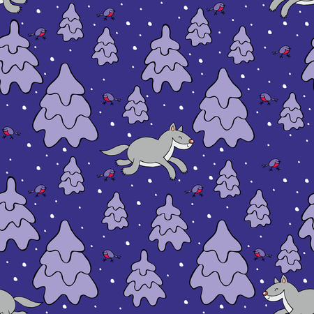 Baby colorful seamless pattern with the image of a cute forest animals. Vector Christmas background.のイラスト素材