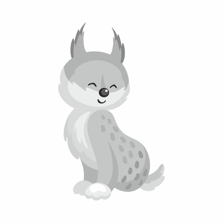The image of a cute little lynx in a cartoon style. Vector children's illustration.のイラスト素材