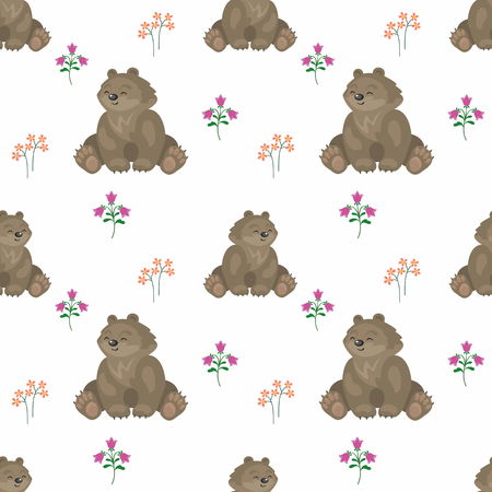 Baby colorful seamless pattern with the image of a cute woodland animals. Vector background.のイラスト素材