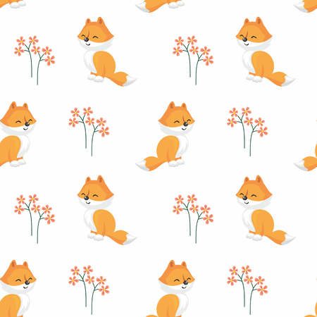 Baby colorful seamless pattern with the image of a cute woodland animals. Vector background.のイラスト素材