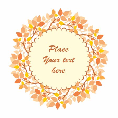 Autumn round frame with image of branches and leaves.のイラスト素材
