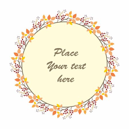 Autumn round frame with image of branches and leaves.のイラスト素材