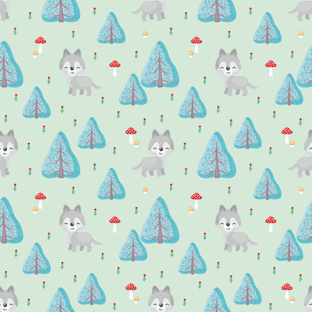 Baby colorful seamless pattern with the image of a cute woodland animals. Vector background.のイラスト素材
