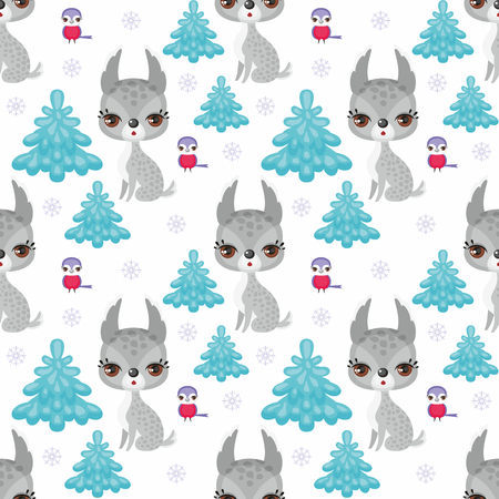 Baby colorful seamless pattern with the image of cute woodland animals. Winter background.のイラスト素材