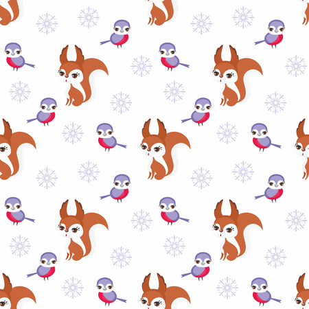 Baby colorful seamless pattern with the image of cute woodland animals. Winter background.のイラスト素材