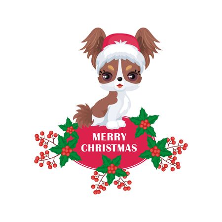 Vector image of a cute purebred dogs in a cartoon style. Children's Christmas illustrationのイラスト素材