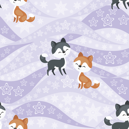 Seamless pattern with the image of the husky dogs. Vector backgroundのイラスト素材