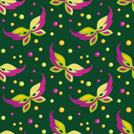 Mardi Gras seamless pattern with traditional elements of carnival. Vector background.のイラスト素材