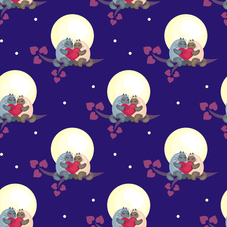 Seamless pattern with the image of cute cats and hearts. Colorful vector background.のイラスト素材