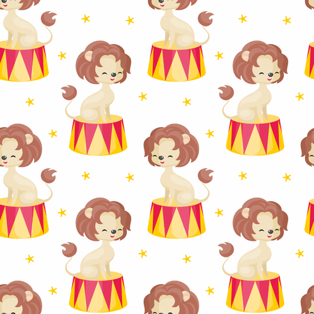 Children's seamless pattern with the image of circus trained animals. Colorful vector background.のイラスト素材