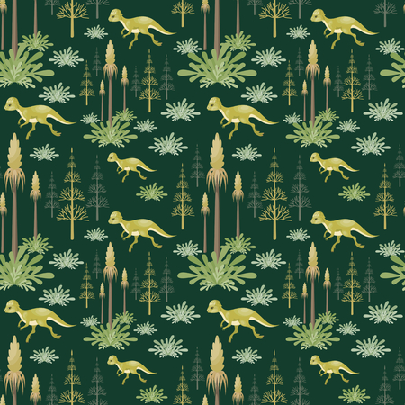 Colorful pattern with the image of funny dinosaurs in cartoon style.のイラスト素材