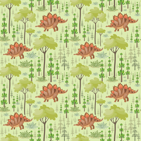 Pattern with trees and dinosaursのイラスト素材