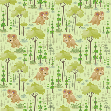 Pattern with trees and dinosaursのイラスト素材