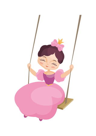 Cute little Princess  in swing play set in the cartoon style. Vector illustration isolated on white background.のイラスト素材