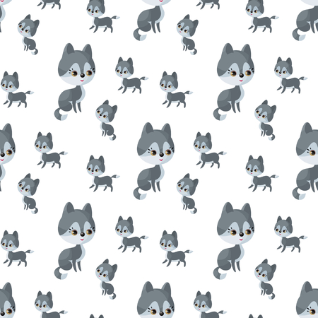 Wolf family on white background illustration seamless pattern designのイラスト素材
