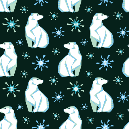 Ethnic style with the image of northern sea polar bear seamless pattern. Colorful vector background.のイラスト素材