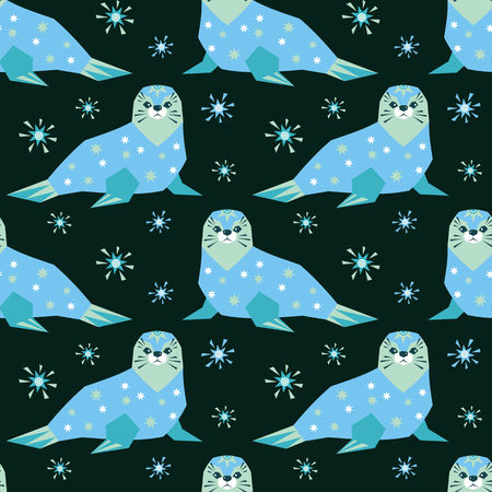 Ethnic style with the image of northern seal seamless pattern. Colorful vector background.のイラスト素材