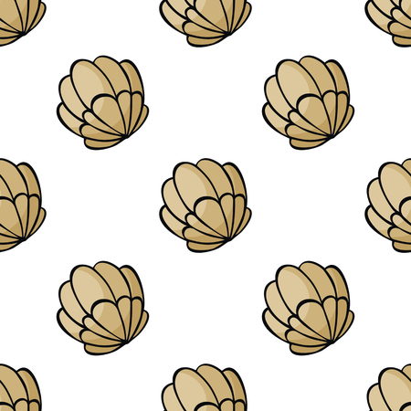 Seamless pattern in doodle style with the image of a sea shell isolated on a white background. Vector illustration.のイラスト素材